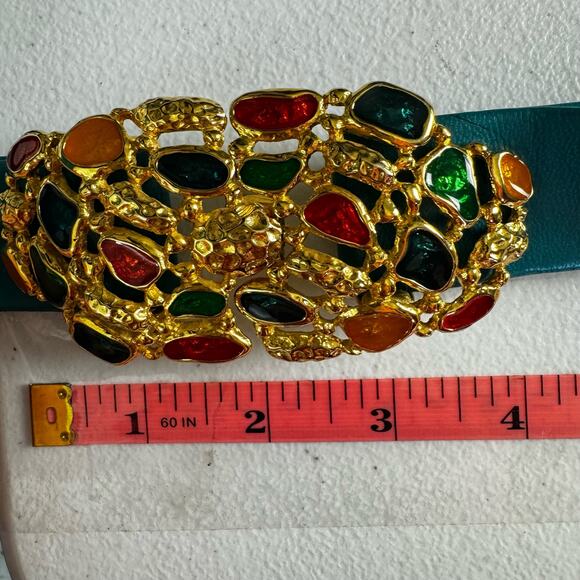 Rare Douglas Paquette Vintage Gold Tone Faux Gem Cluster Jeweled Belt Buckle - Picture 8 of 11
